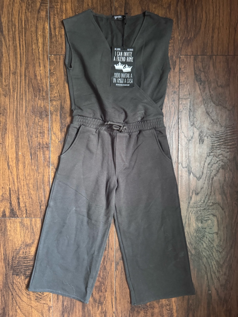 Kids Charcoal Sleeveless Jumpsuit Cropped Romper